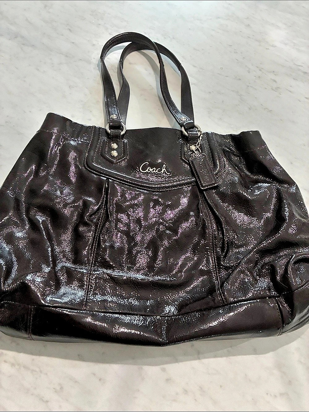 Coach Bleecker Patent Leather Tote Black Patent-Style